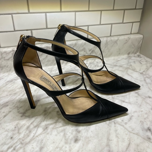 Jimmy Choo, T-Strap heels, zipper back heel. Gently worn a few times. Sz 37 1/2 - Picture 2 of 7